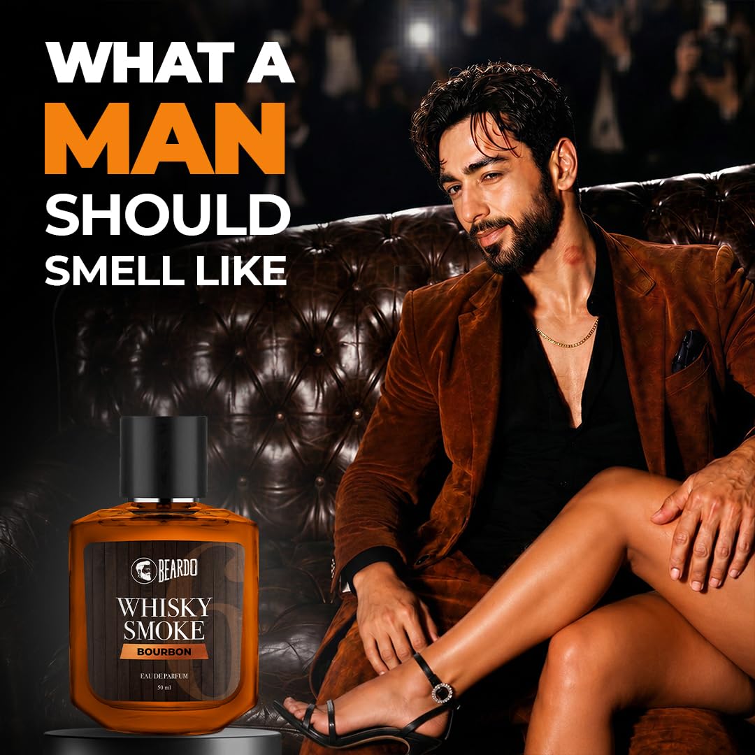 Beardo Whisky Smoke Bourbon Perfume, Eau de Parfum for Men, Oriental Woody Leathery - front view (11)