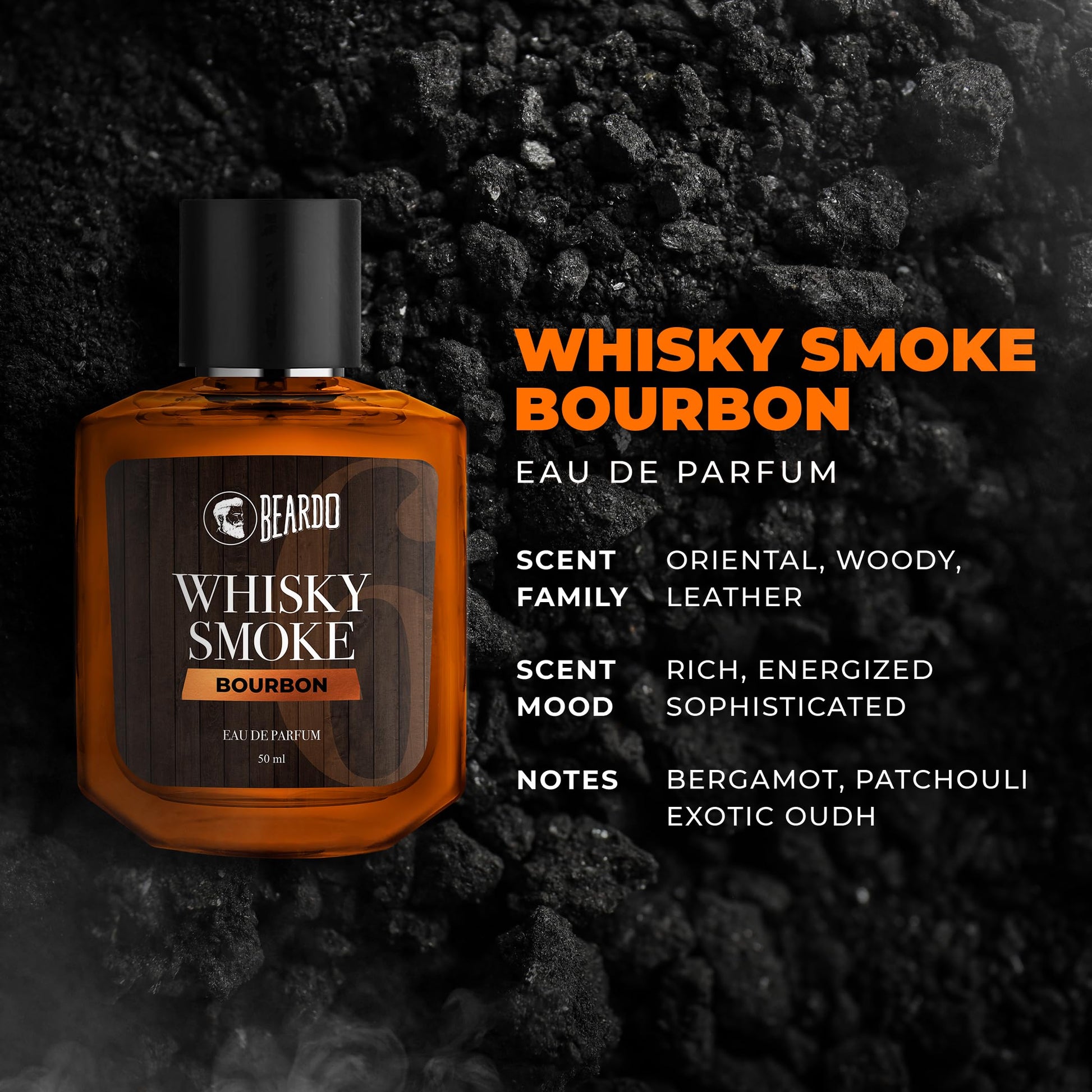Beardo Whisky Smoke Bourbon Perfume, Eau de Parfum for Men, Oriental Woody Leathery - front view (19)