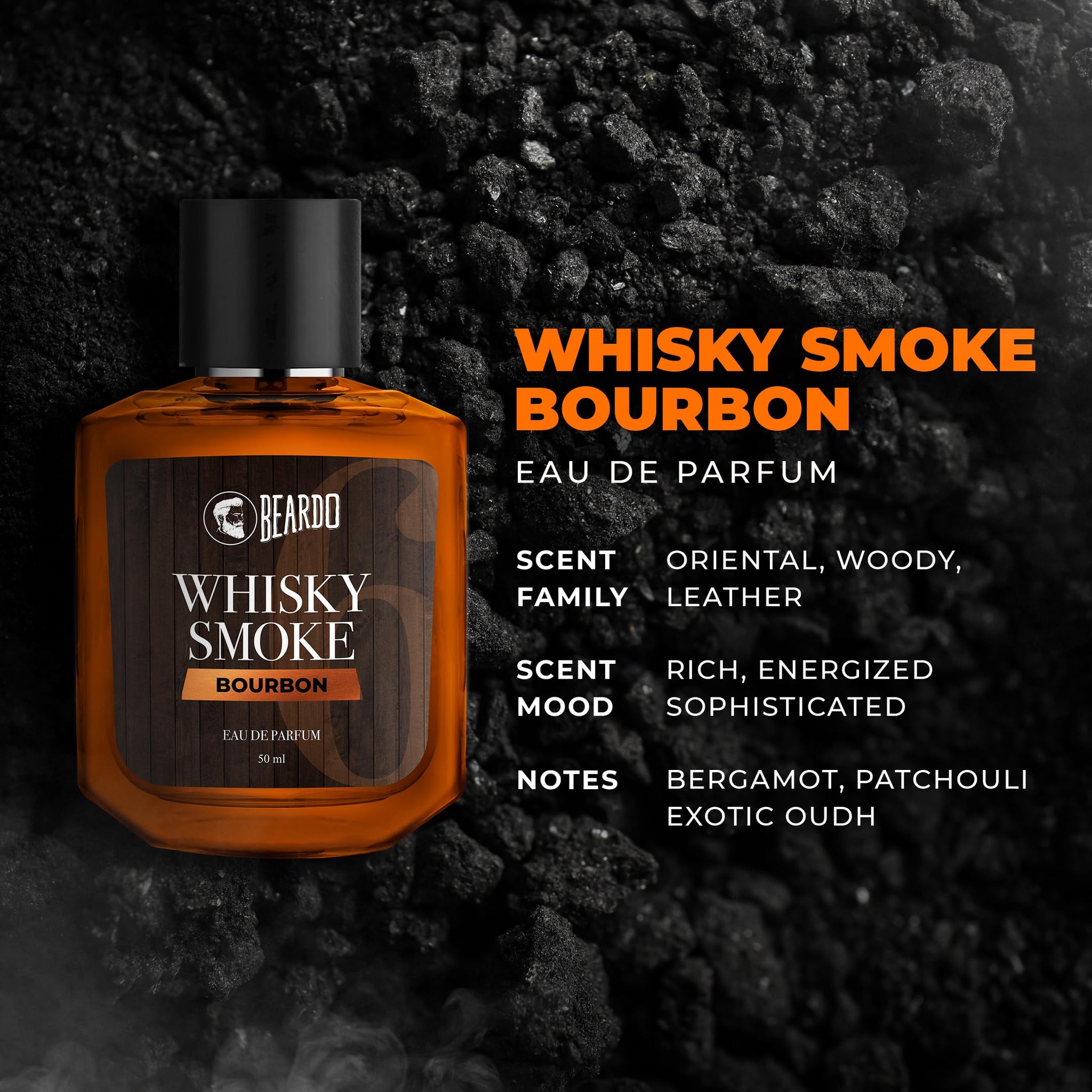 Beardo Whisky Smoke Bourbon Perfume, Eau de Parfum for Men, Oriental Woody Leathery - front view (19)
