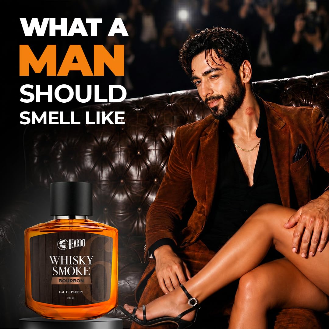 Beardo Whisky Smoke Bourbon Perfume, Eau de Parfum for Men, Oriental Woody Leathery - front view (28)