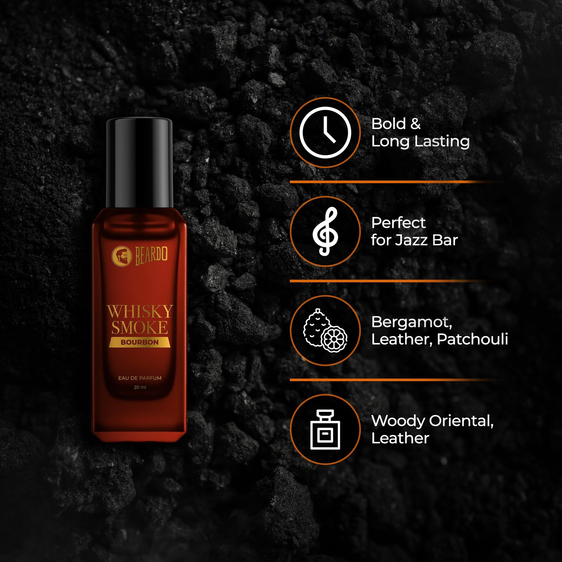 Beardo Whisky Smoke Bourbon Perfume, Eau de Parfum for Men, Oriental Woody Leathery - label detail