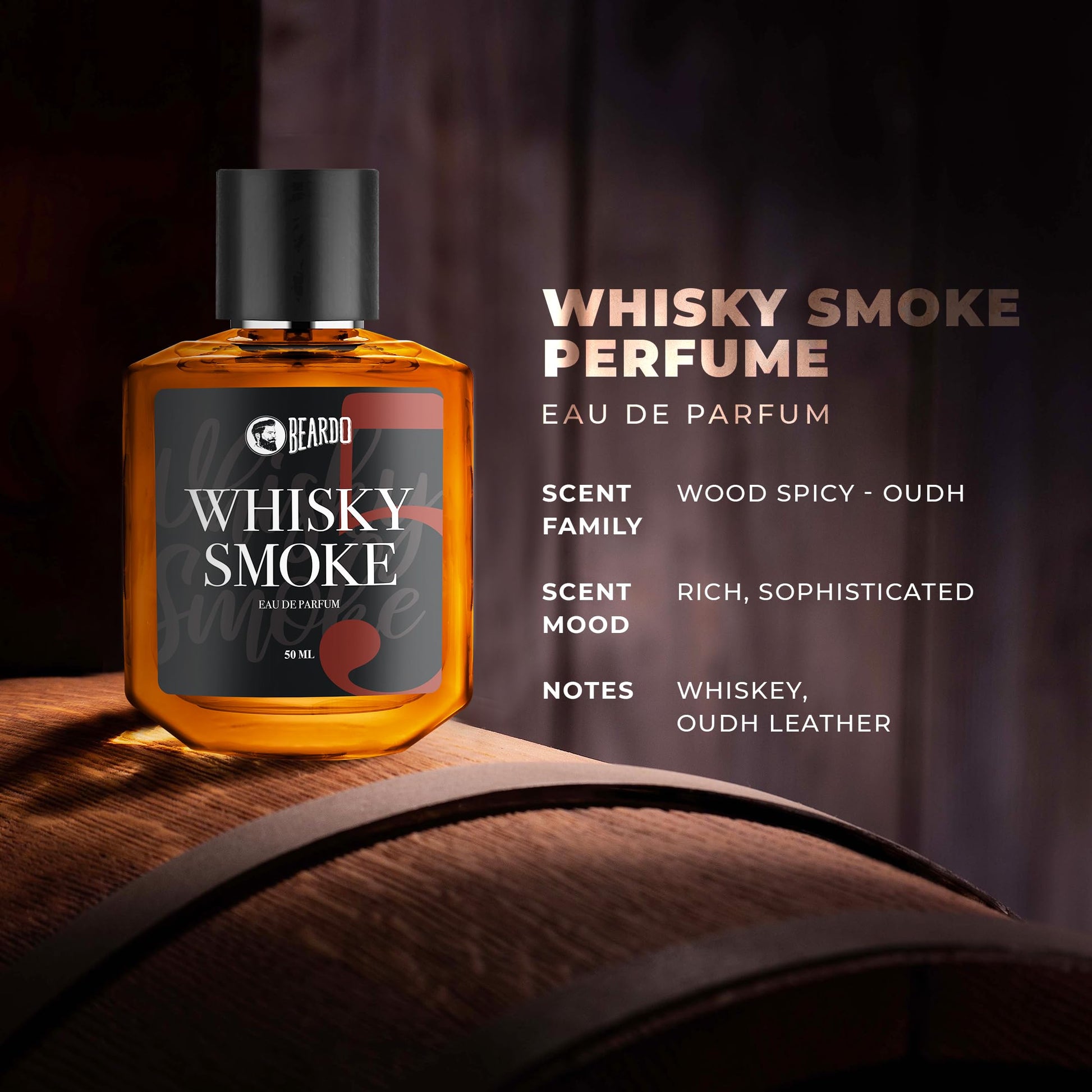 BEARDO Whisky Smoke Mens Spicy Woody Oudh EDP and Solid Perfume - close-up detail