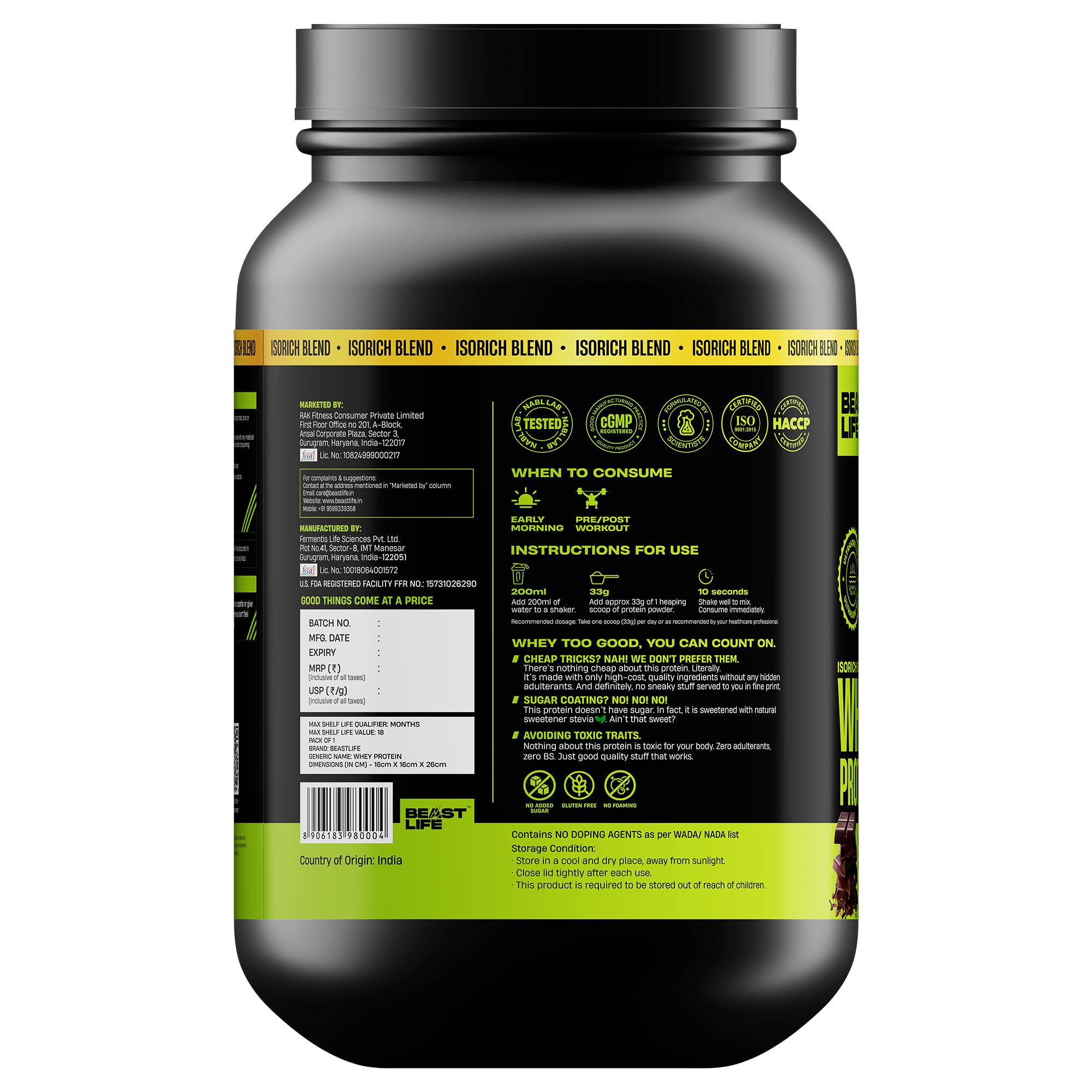 BEASTLIFE Isorich Whey Protein Isolate Powder, 924g, Adult Whey Protein Supplement - in use (17)