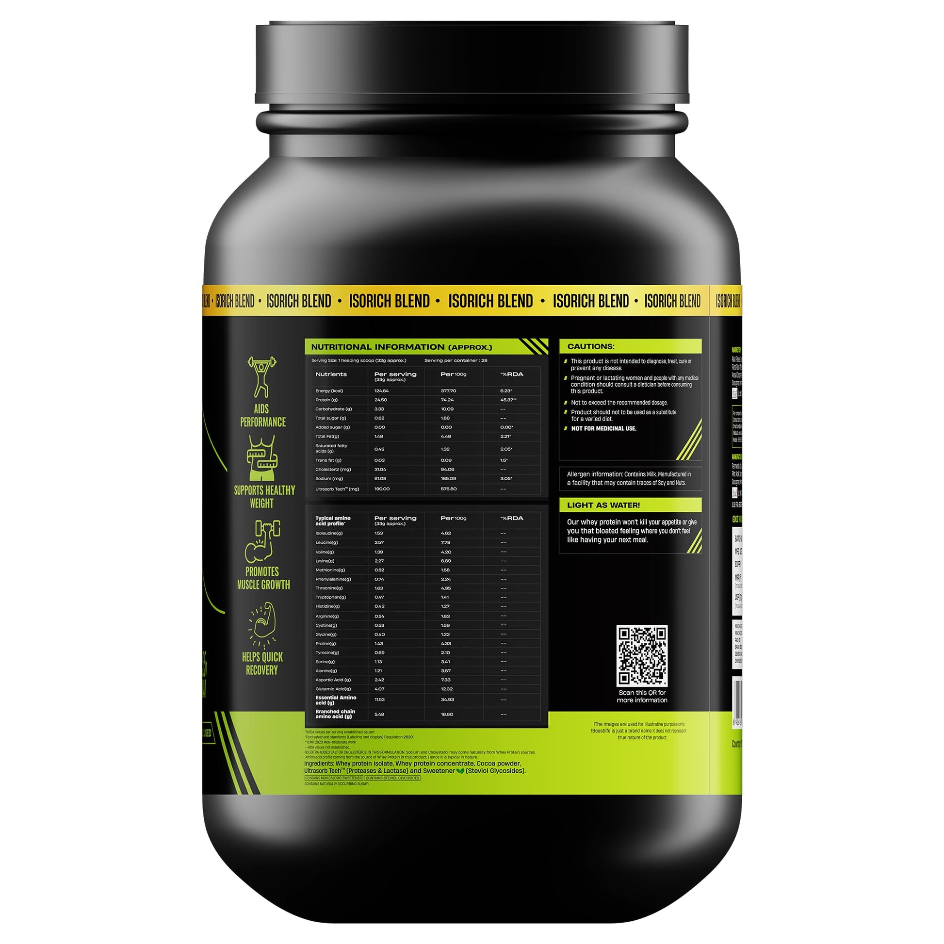 BEASTLIFE Isorich Whey Protein Isolate Powder, 924g, Adult Whey Protein Supplement - size and scale (18)