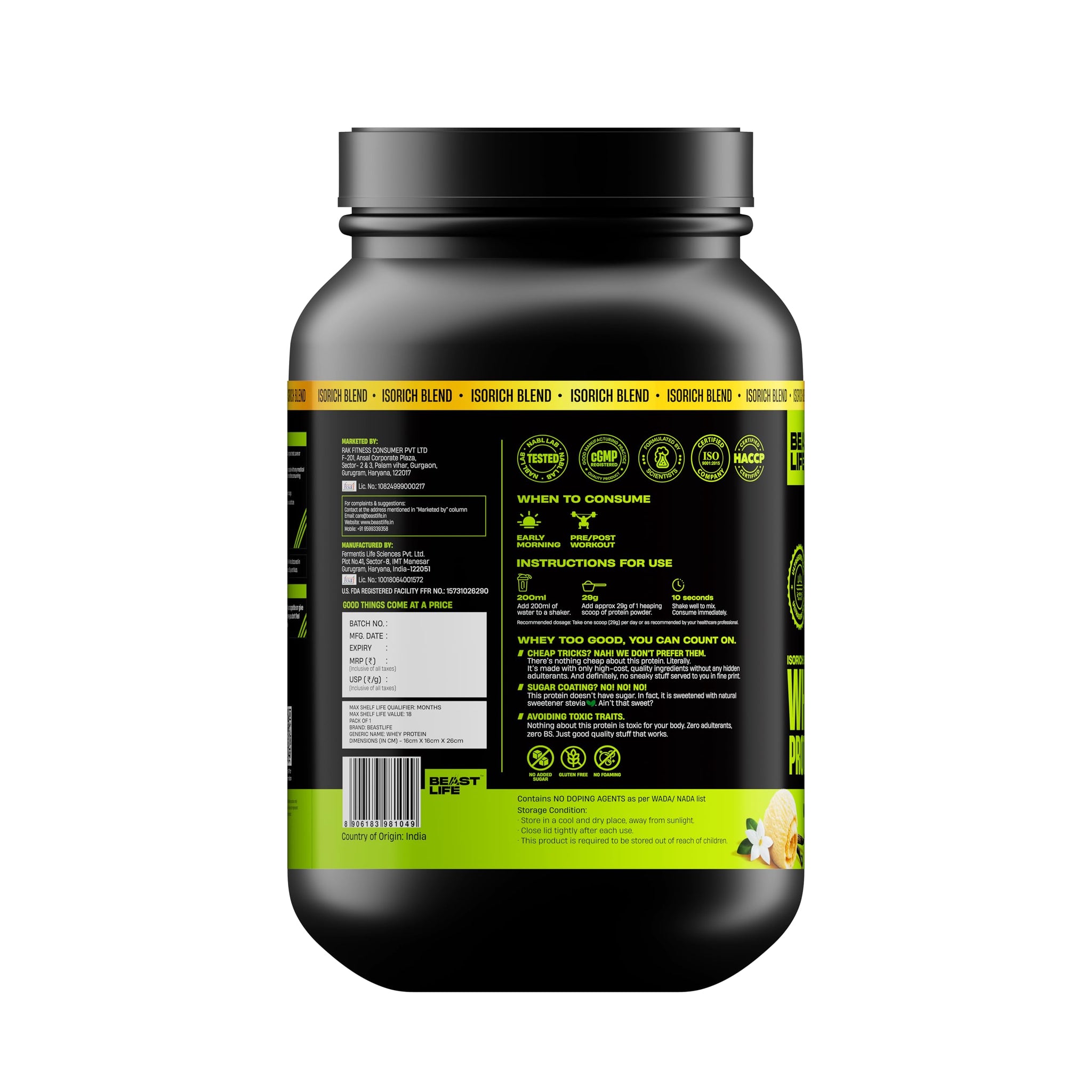 BEASTLIFE Isorich Whey Protein Isolate Powder, 924g, Adult Whey Protein Supplement - size and scale (27)