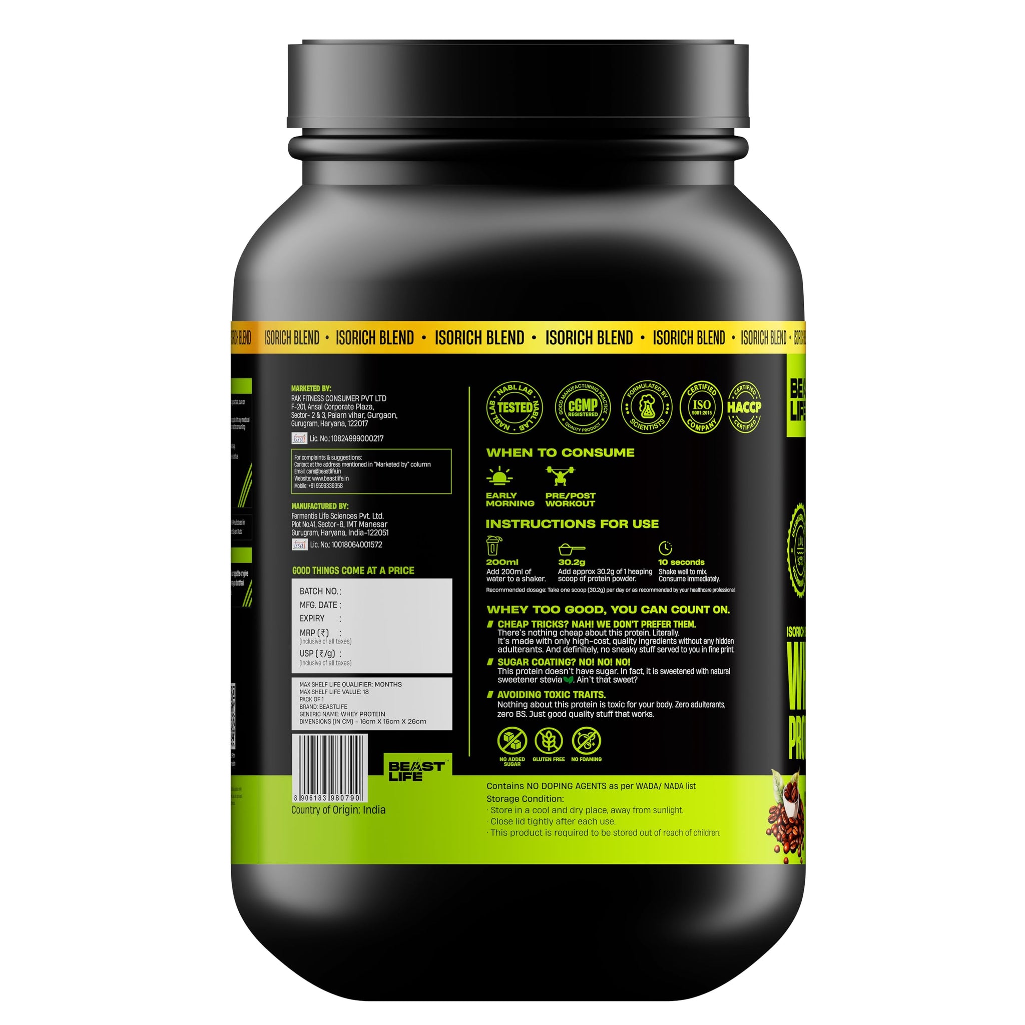 BEASTLIFE Isorich Whey Protein Isolate Powder, 924g, Adult Whey Protein Supplement - in use