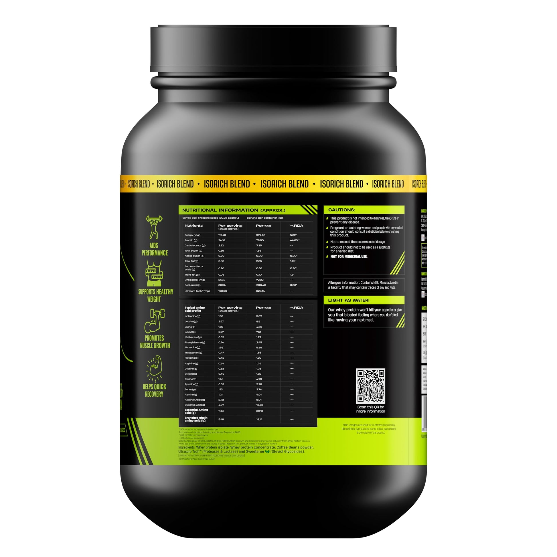 BEASTLIFE Isorich Whey Protein Isolate Powder, 924g, Adult Whey Protein Supplement - size and scale