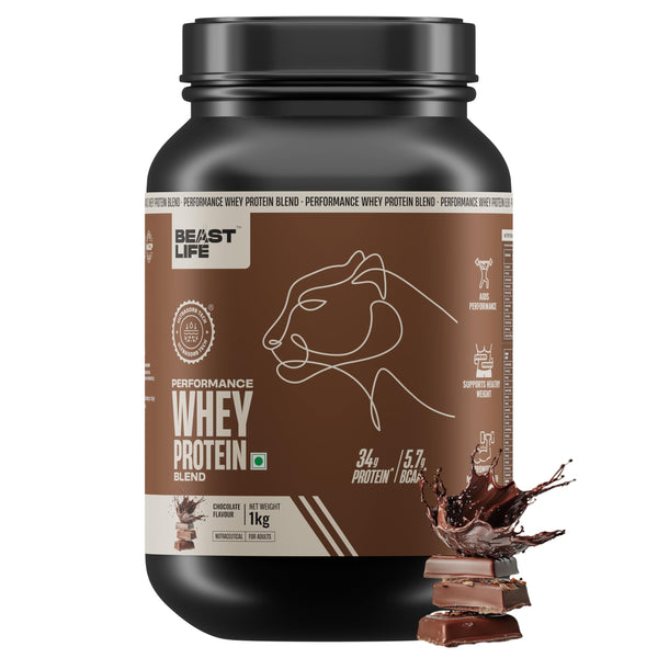 BEASTLIFE Performance Yeast Whey Protein Blend, 34g Protein, 5.7g BCAA, 1Kg, Adult Formula