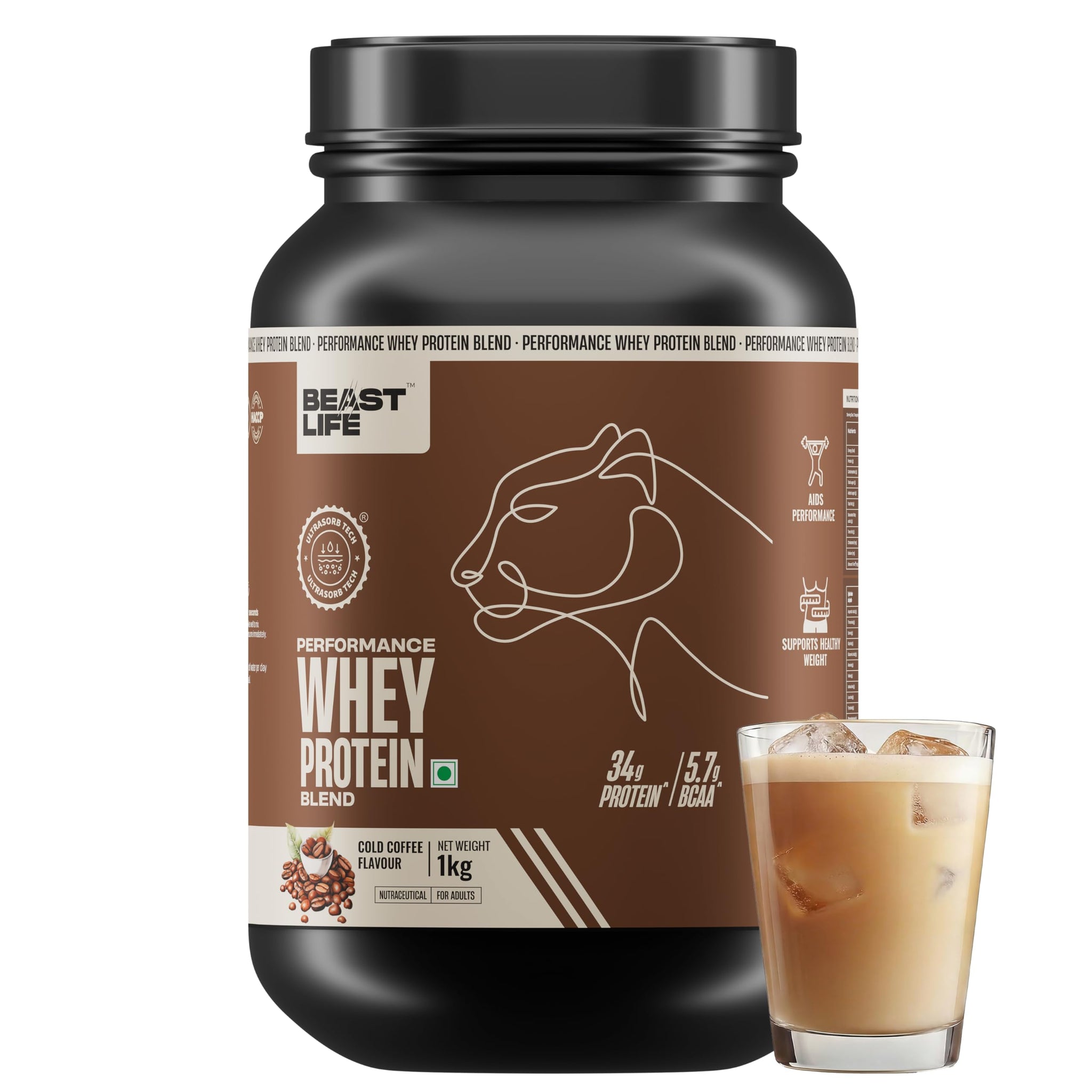 BEASTLIFE Performance Yeast Whey Protein Blend, 34g Protein, 5.7g BCAA, 1Kg, Adult Formula (10)