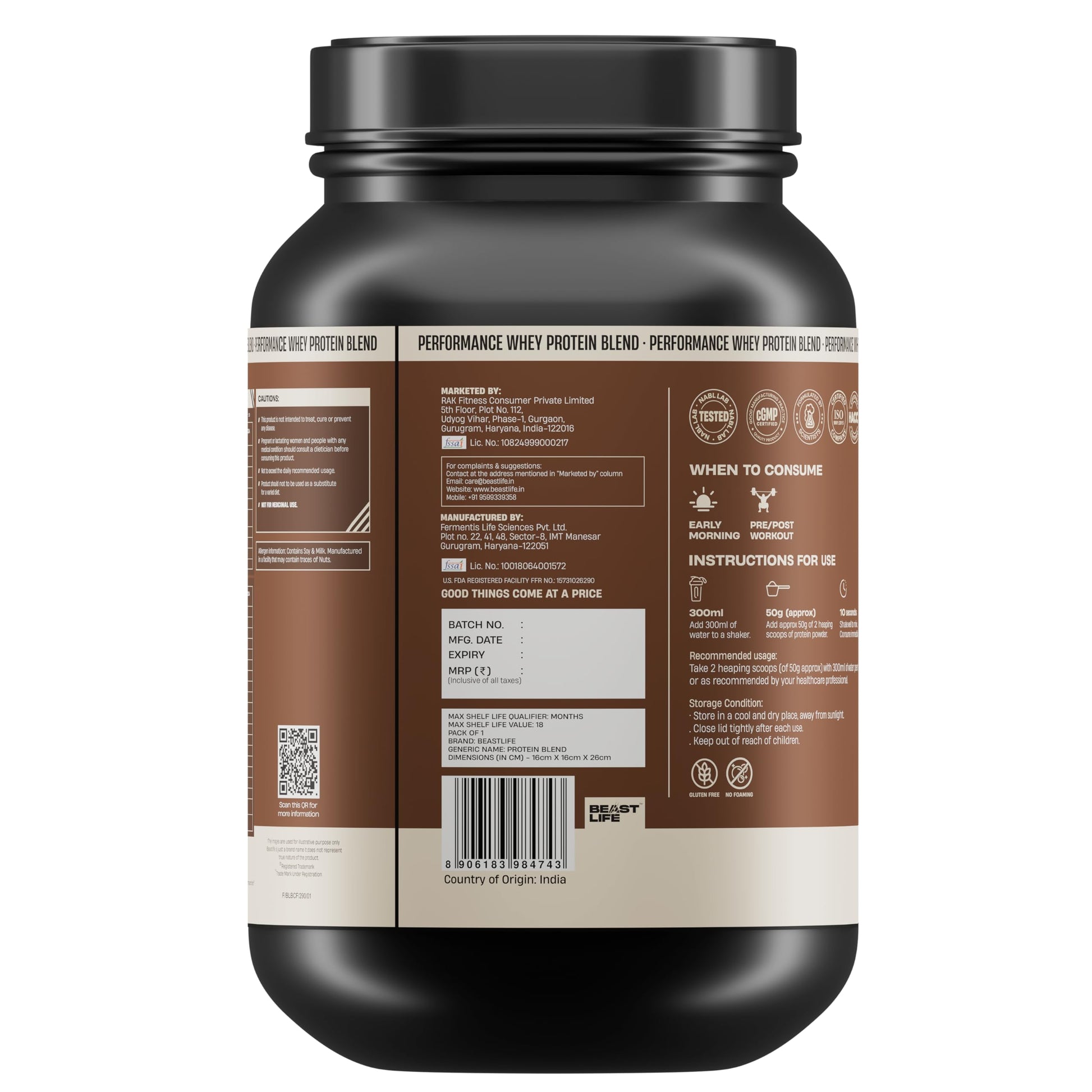 BEASTLIFE Performance Yeast Whey Protein Blend, 34g Protein, 5.7g BCAA, 1Kg, Adult Formula - in use (17)