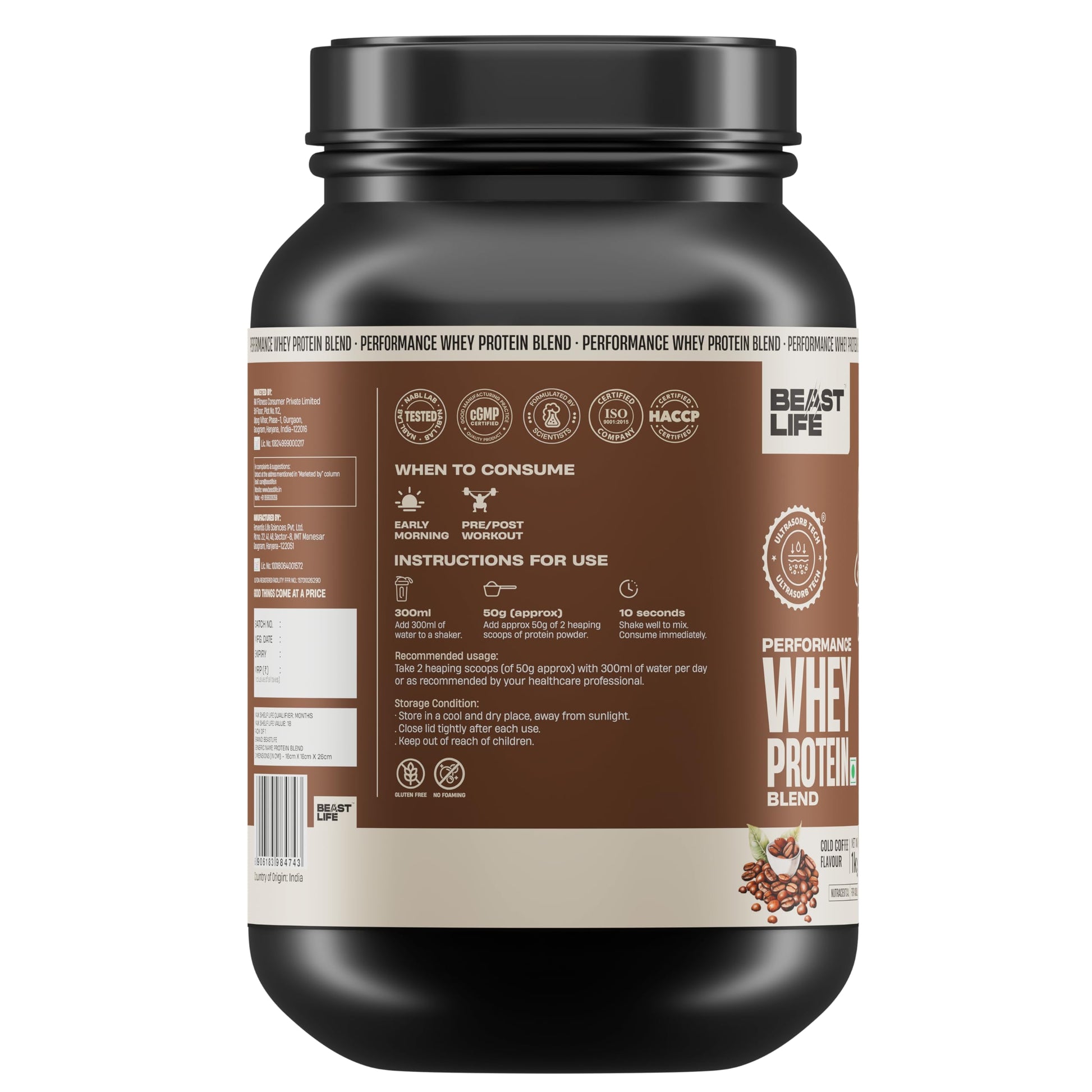 BEASTLIFE Performance Yeast Whey Protein Blend, 34g Protein, 5.7g BCAA, 1Kg, Adult Formula - size and scale (18)