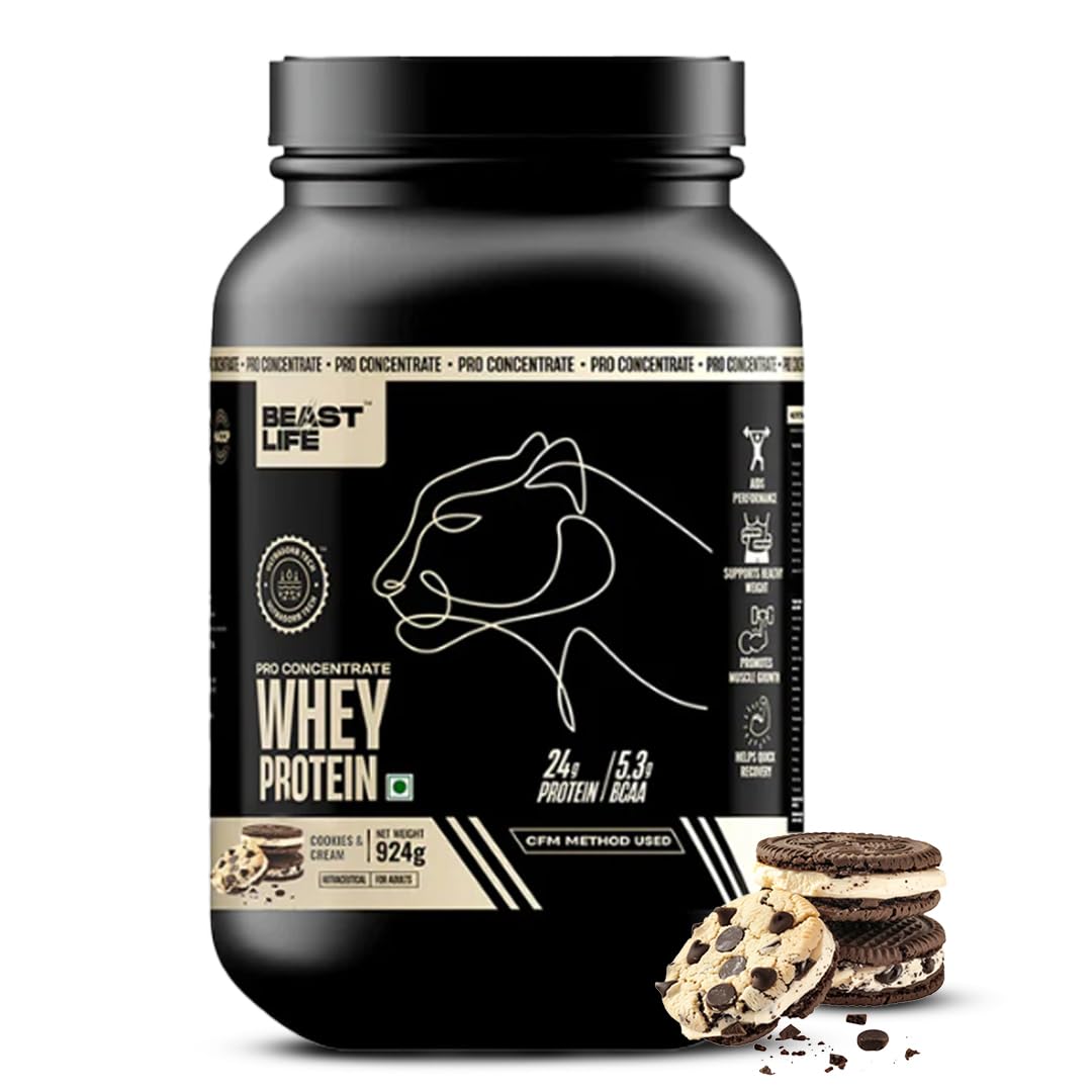 BEASTLIFE Pro 100% Whey Protein Powder, 924g 28 Servings, 24g Protein 5.3g BCAA, with Digestive Enzymes (10)