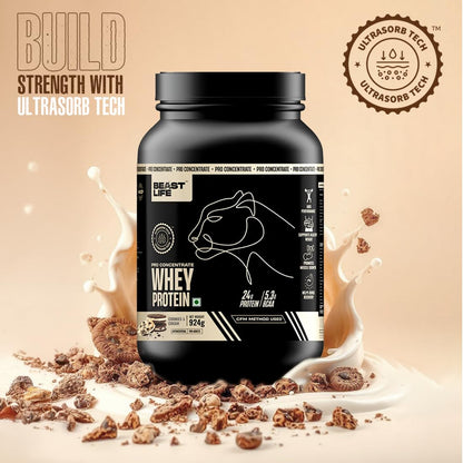 BEASTLIFE Pro 100% Whey Protein Powder, 924g 28 Servings, 24g Protein 5.3g BCAA, with Digestive Enzymes - ingredients panel (