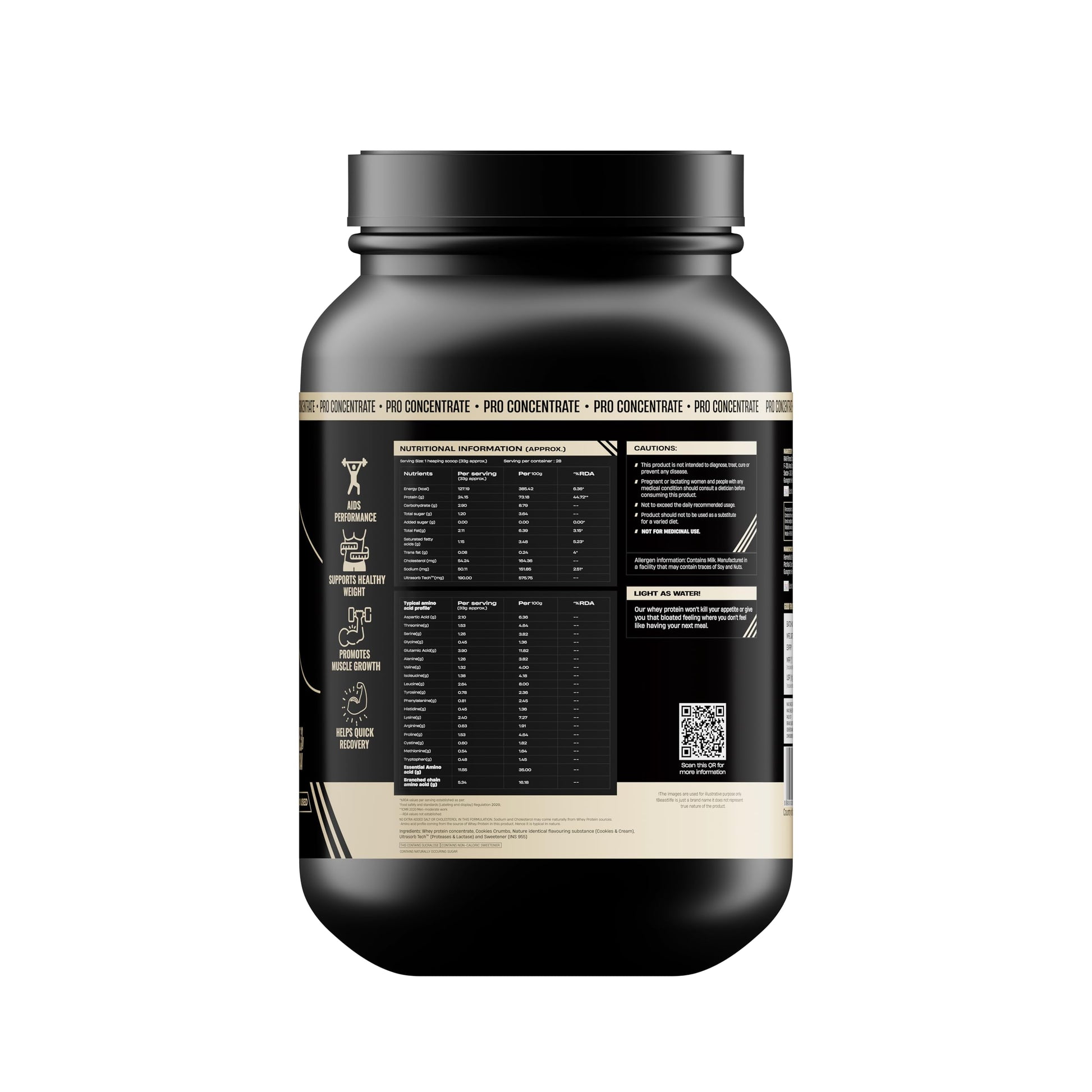 BEASTLIFE Pro 100% Whey Protein Powder, 924g 28 Servings, 24g Protein 5.3g BCAA, with Digestive Enzymes - close-up detail (16