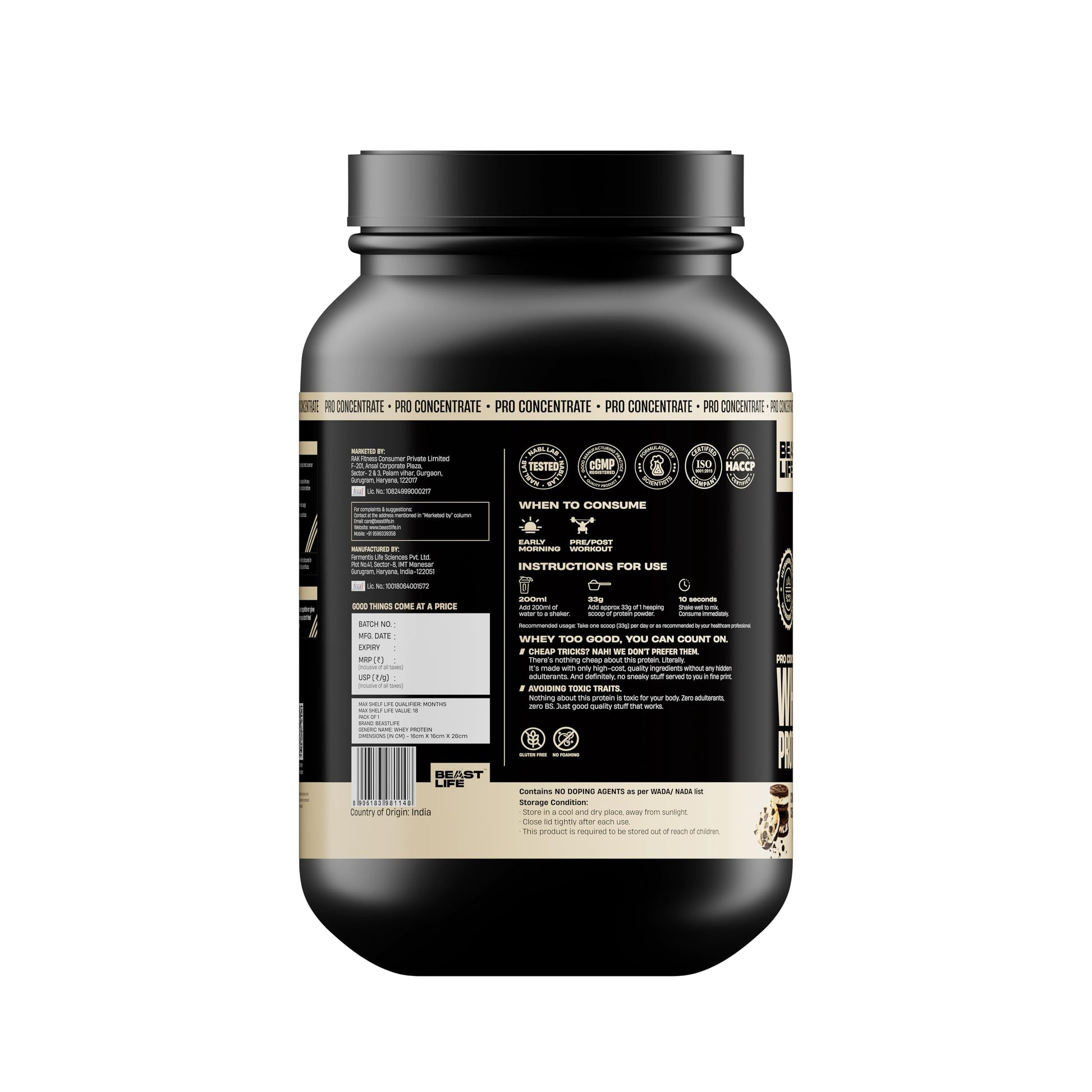 BEASTLIFE Pro 100% Whey Protein Powder, 924g 28 Servings, 24g Protein 5.3g BCAA, with Digestive Enzymes - in use (17)