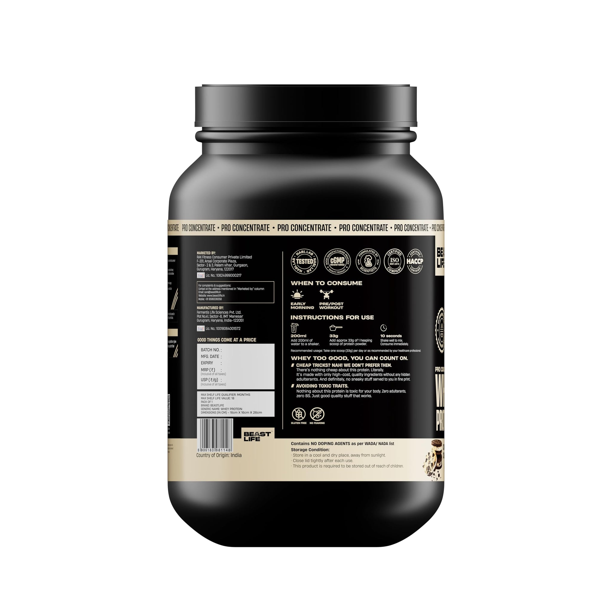 BEASTLIFE Pro 100% Whey Protein Powder, 924g 28 Servings, 24g Protein 5.3g BCAA, with Digestive Enzymes - in use (17)
