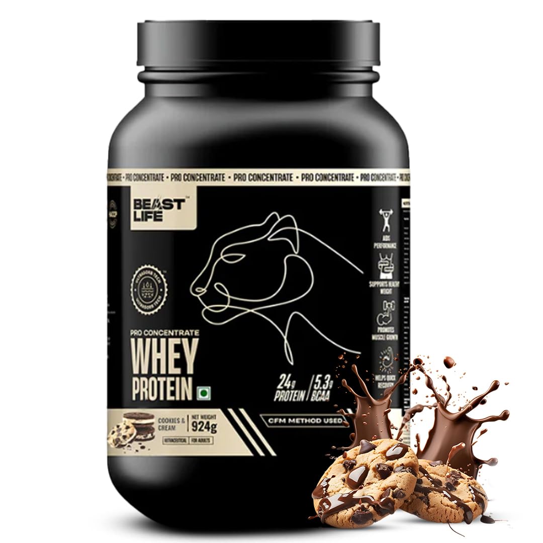 BEASTLIFE Pro 100% Whey Protein Powder, 924g 28 Servings, 24g Protein 5.3g BCAA, with Digestive Enzymes - size and scale (18)