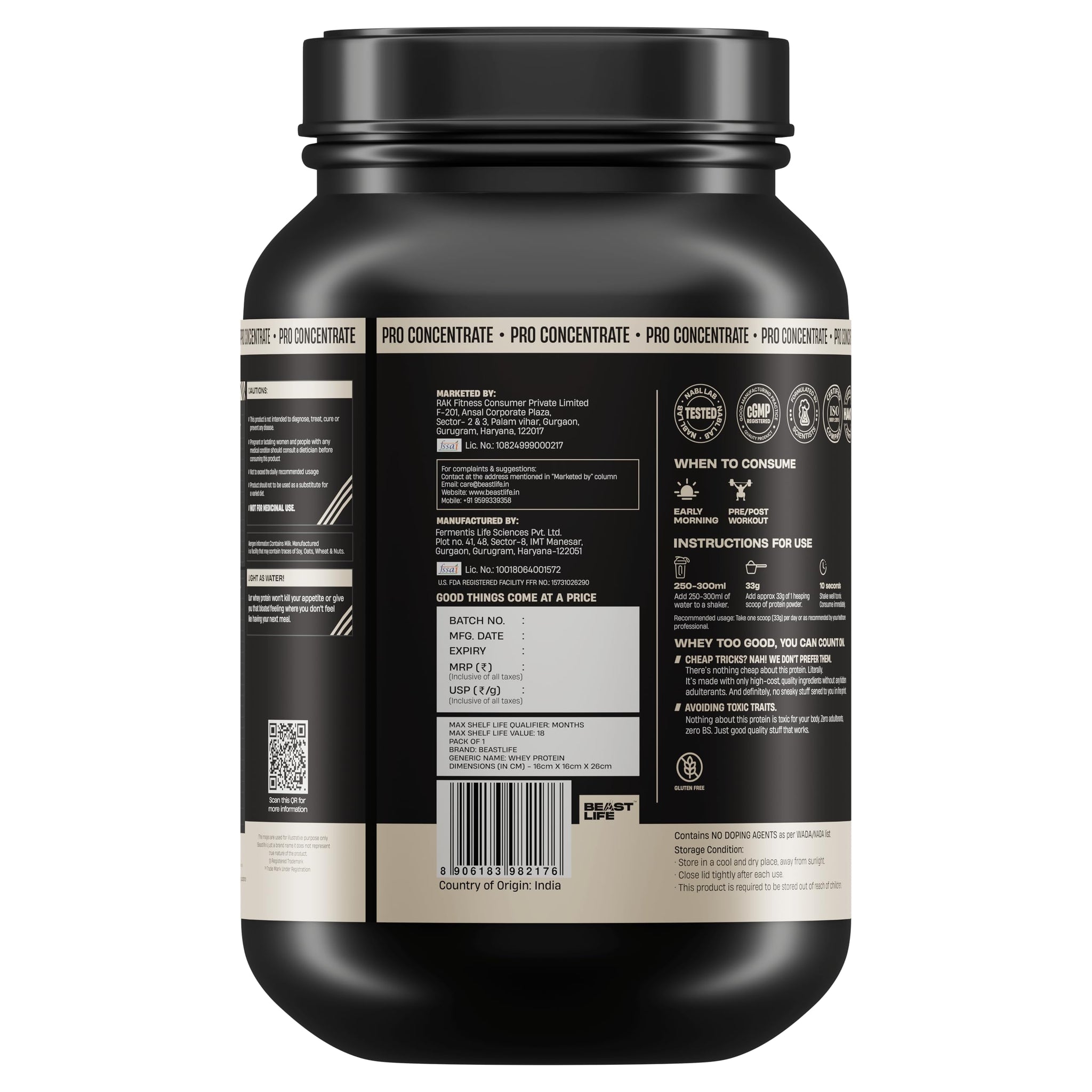 BEASTLIFE Pro 100% Whey Protein Powder, 924g 28 Servings, 24g Protein 5.3g BCAA, with Digestive Enzymes - size and scale (27)