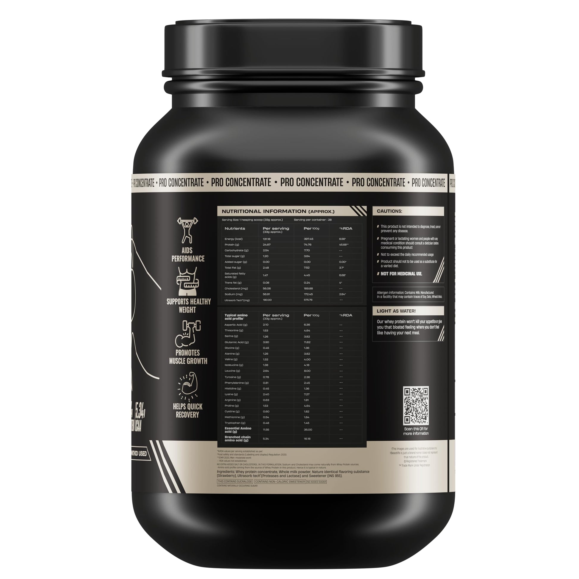 BEASTLIFE Pro 100% Whey Protein Powder, 924g 28 Servings, 24g Protein 5.3g BCAA, with Digestive Enzymes - close-up detail (33