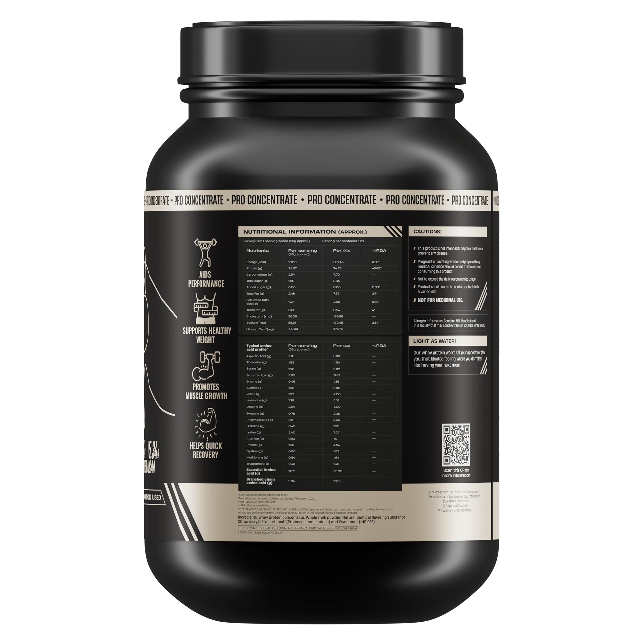 BEASTLIFE Pro 100% Whey Protein Powder, 924g 28 Servings, 24g Protein 5.3g BCAA, with Digestive Enzymes - close-up detail (33