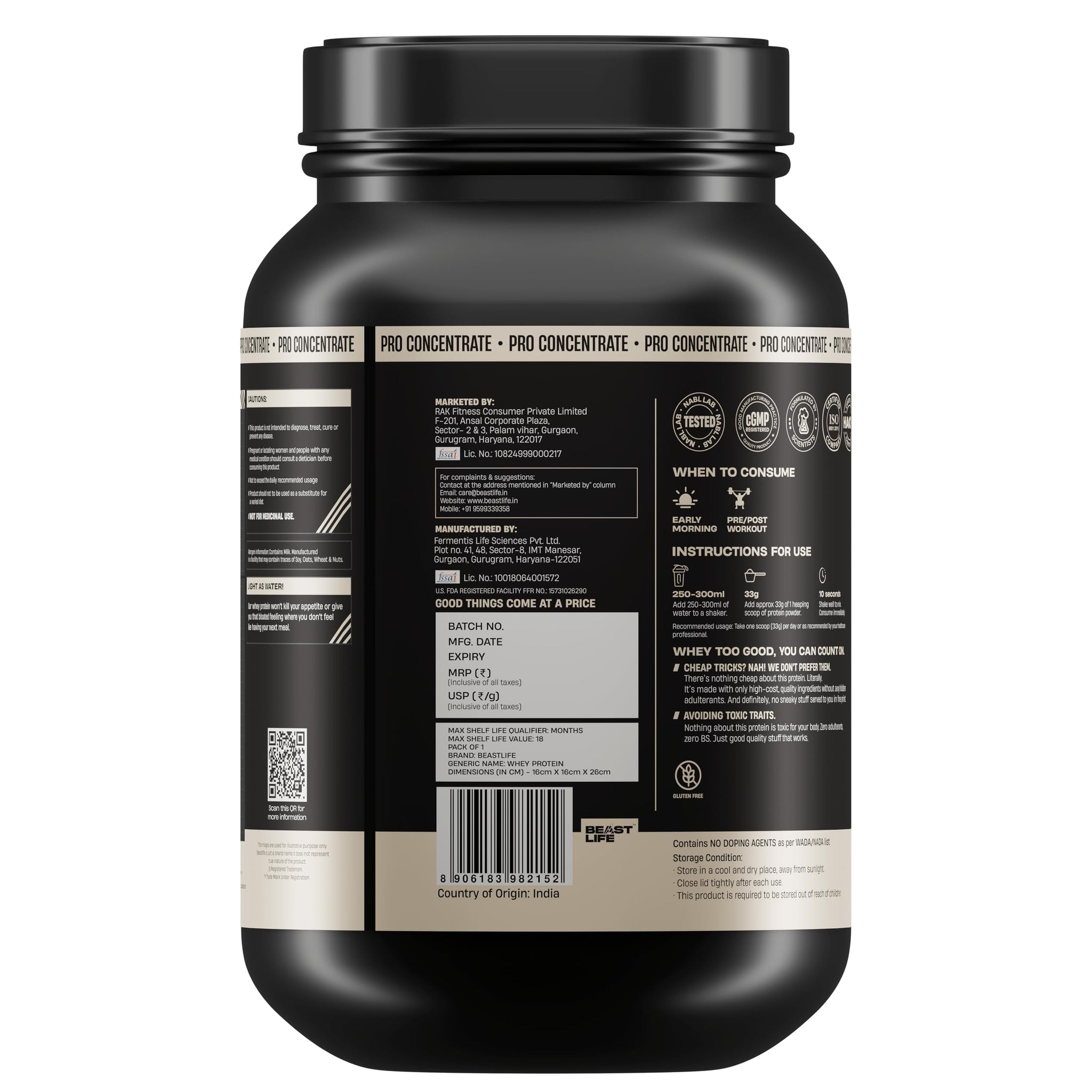BEASTLIFE Pro 100% Whey Protein Powder, 924g 28 Servings, 24g Protein 5.3g BCAA, with Digestive Enzymes - in use (34)