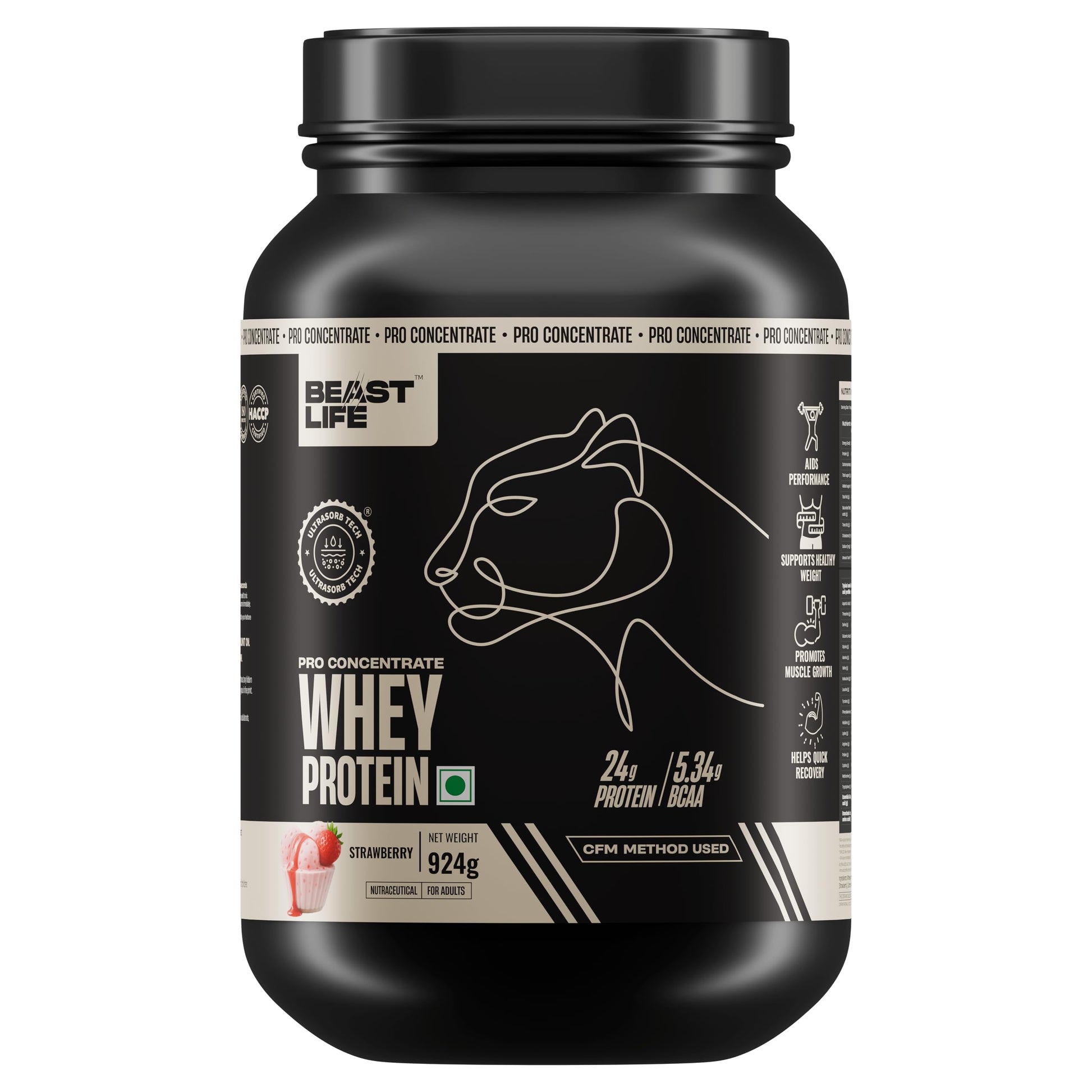 BEASTLIFE Pro 100% Whey Protein Powder, 924g 28 Servings, 24g Protein 5.3g BCAA, with Digestive Enzymes - size and scale (35)
