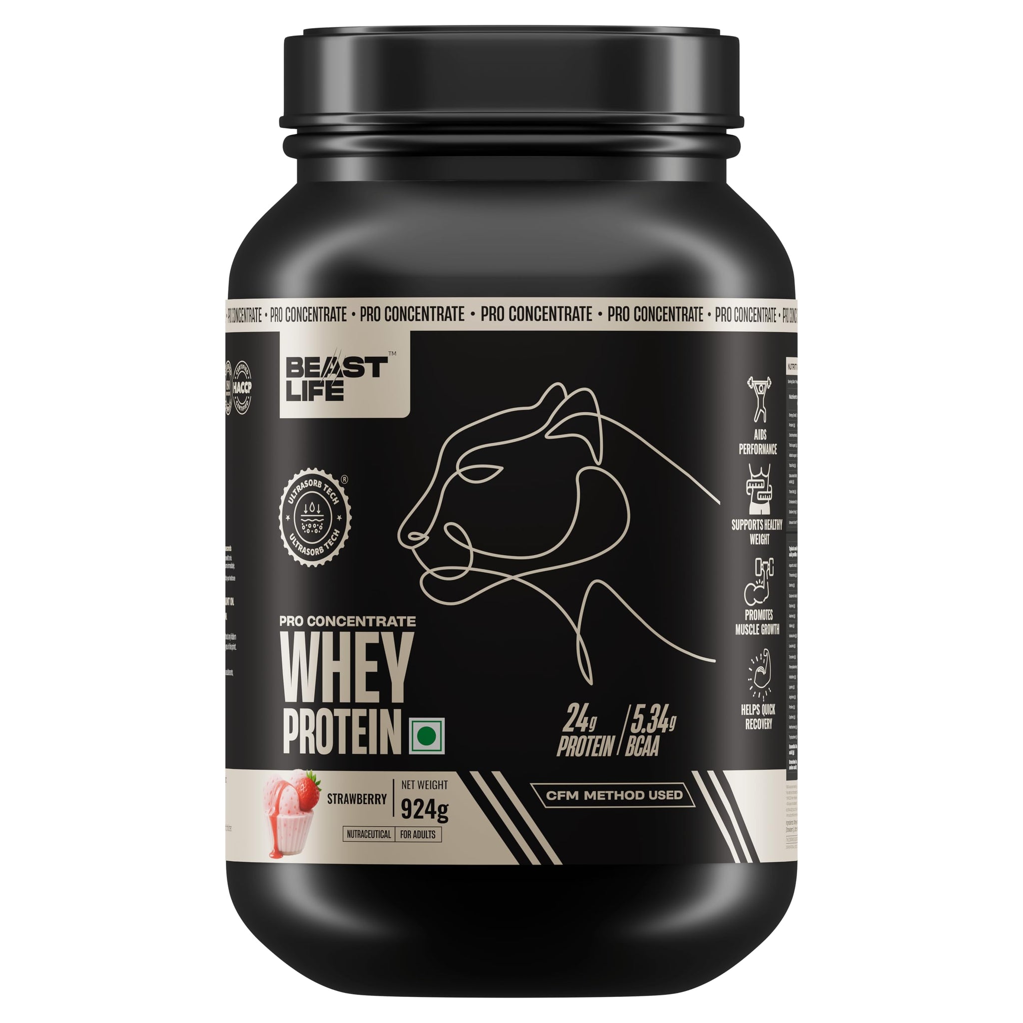 BEASTLIFE Pro 100% Whey Protein Powder, 924g 28 Servings, 24g Protein 5.3g BCAA, with Digestive Enzymes - size and scale (35)
