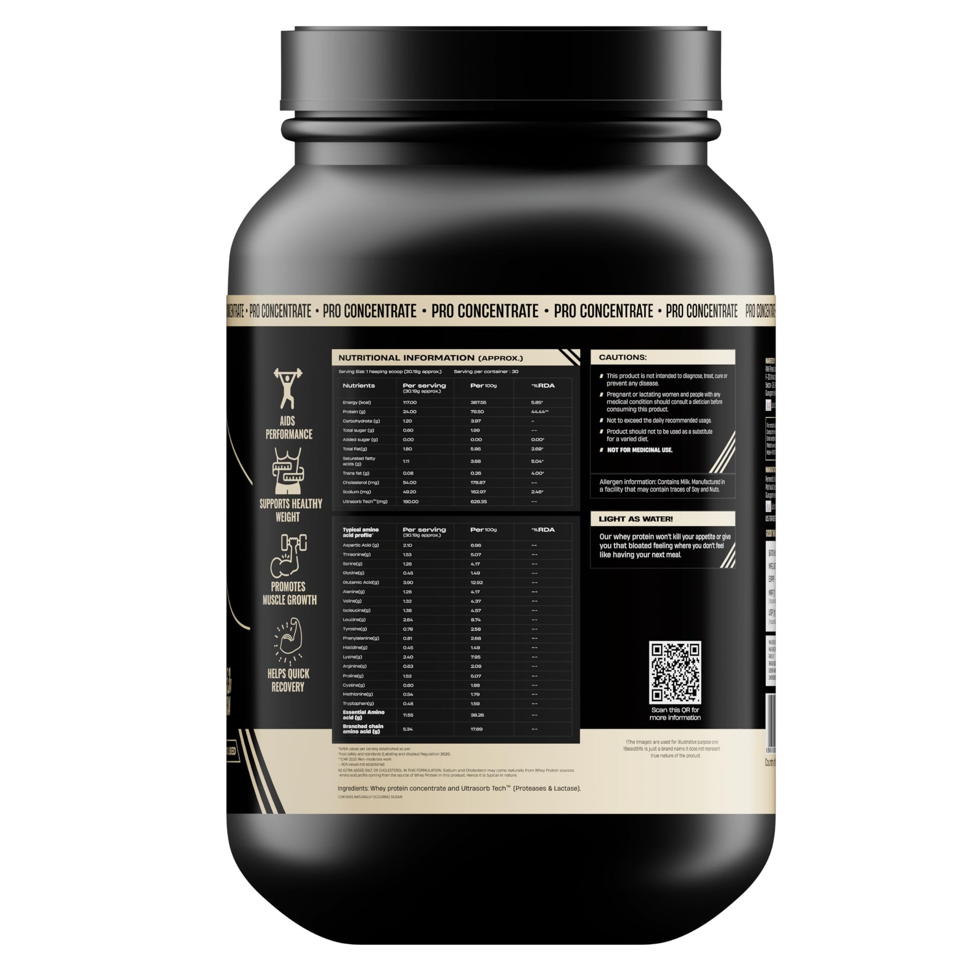 BEASTLIFE Pro 100% Whey Protein Powder, 924g 28 Servings, 24g Protein 5.3g BCAA, with Digestive Enzymes - in use (43)