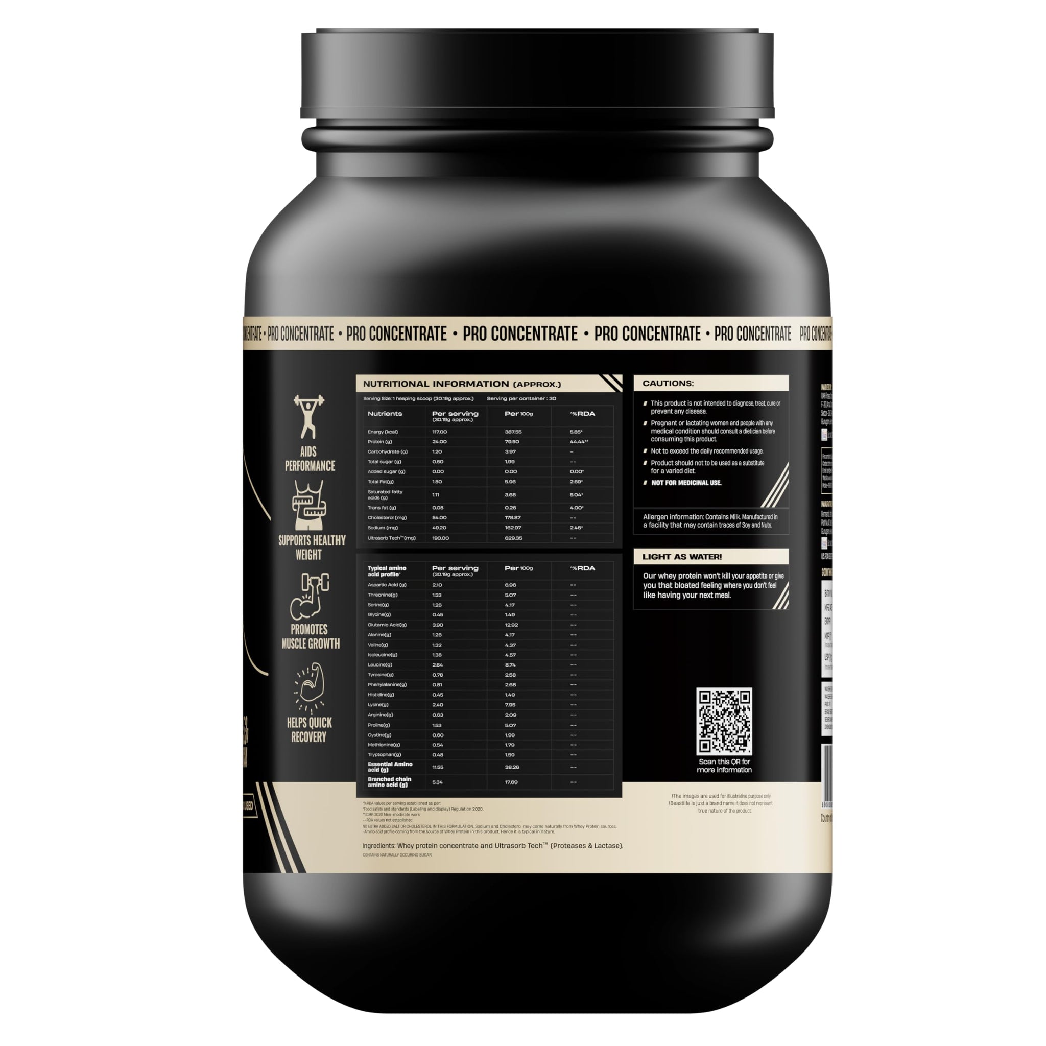 BEASTLIFE Pro 100% Whey Protein Powder, 924g 28 Servings, 24g Protein 5.3g BCAA, with Digestive Enzymes - in use (43)