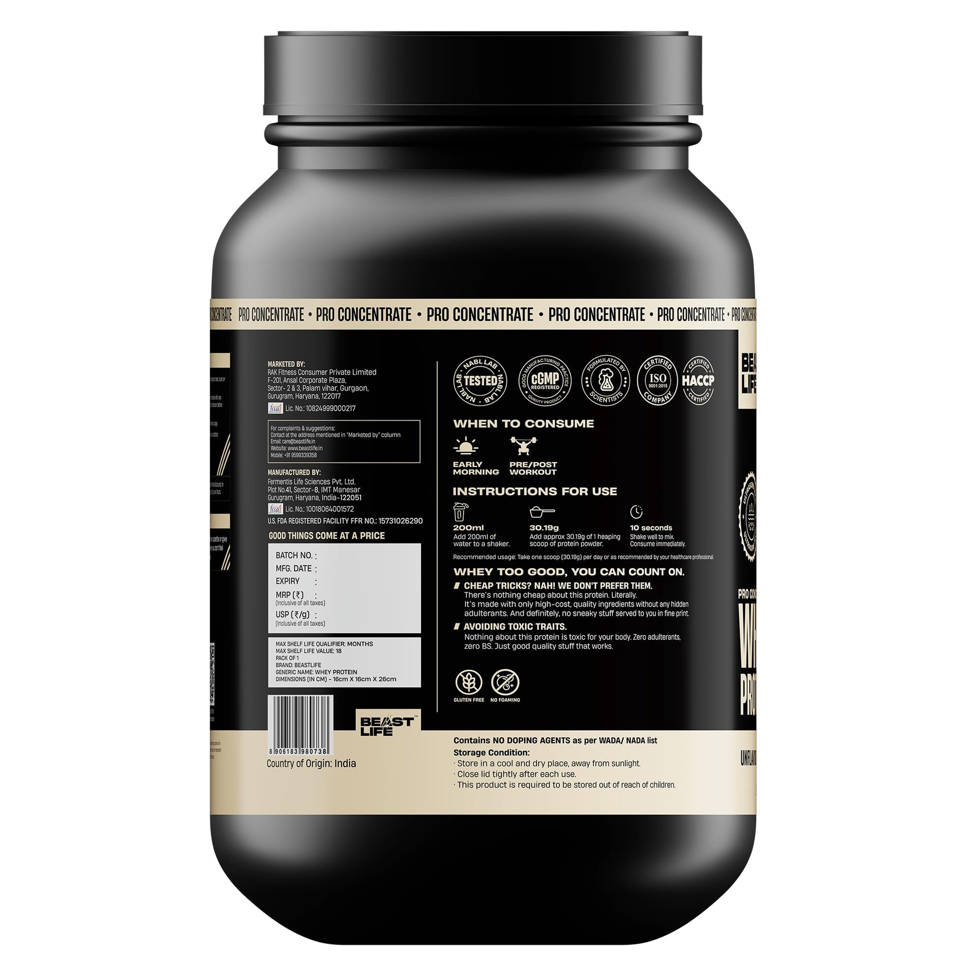 BEASTLIFE Pro 100% Whey Protein Powder, 924g 28 Servings, 24g Protein 5.3g BCAA, with Digestive Enzymes - size and scale (44)