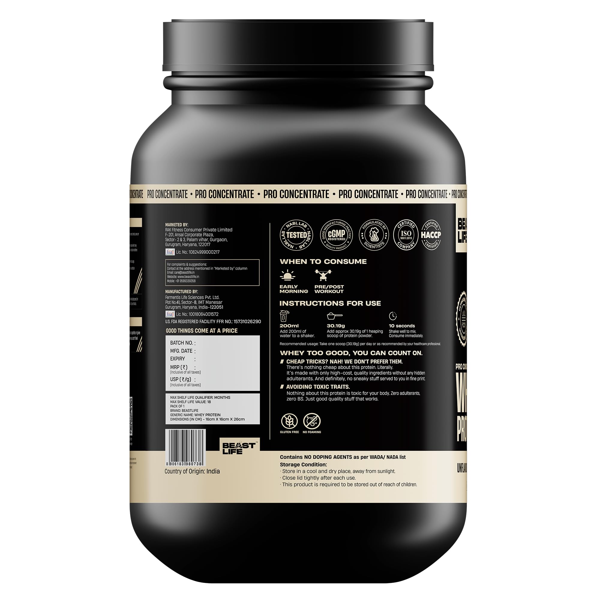 BEASTLIFE Pro 100% Whey Protein Powder, 924g 28 Servings, 24g Protein 5.3g BCAA, with Digestive Enzymes - size and scale (44)
