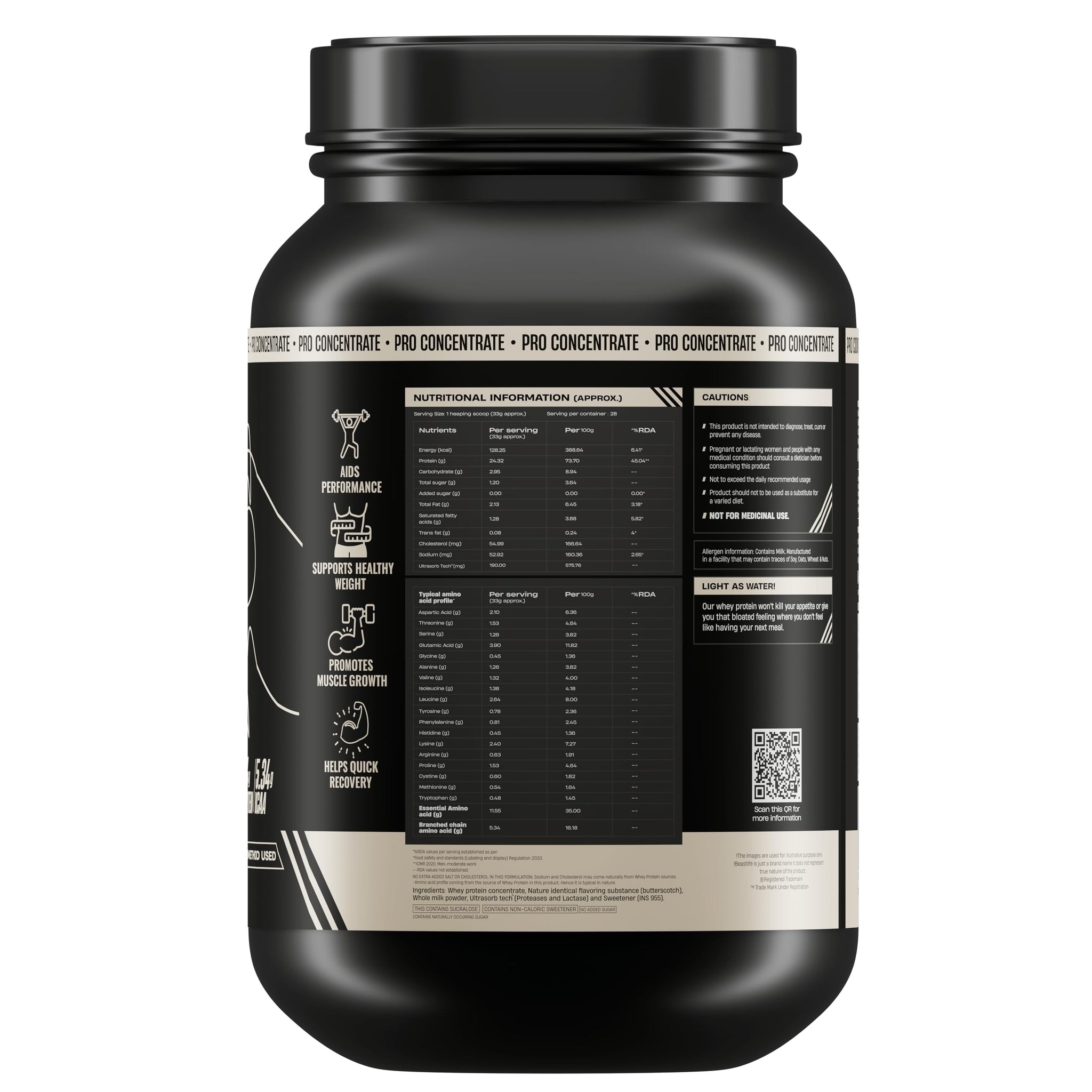 BEASTLIFE Pro 100% Whey Protein Powder, 924g 28 Servings, 24g Protein 5.3g BCAA, with Digestive Enzymes - close-up detail
