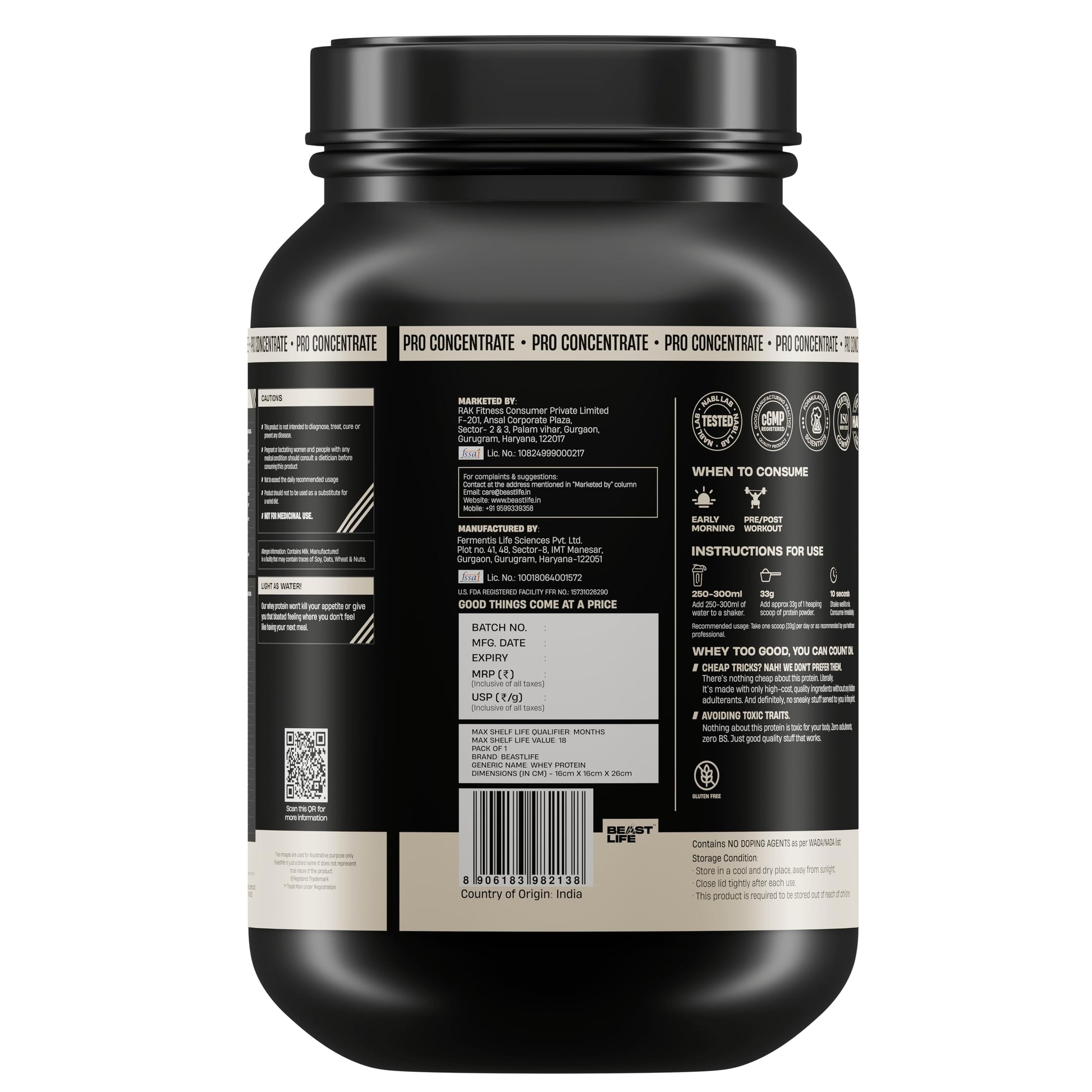 BEASTLIFE Pro 100% Whey Protein Powder, 924g 28 Servings, 24g Protein 5.3g BCAA, with Digestive Enzymes - in use