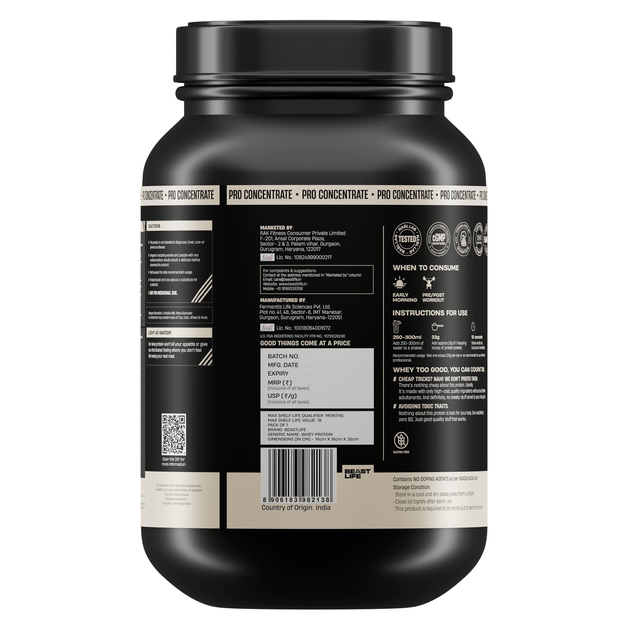 BEASTLIFE Pro 100% Whey Protein Powder, 924g 28 Servings, 24g Protein 5.3g BCAA, with Digestive Enzymes - in use