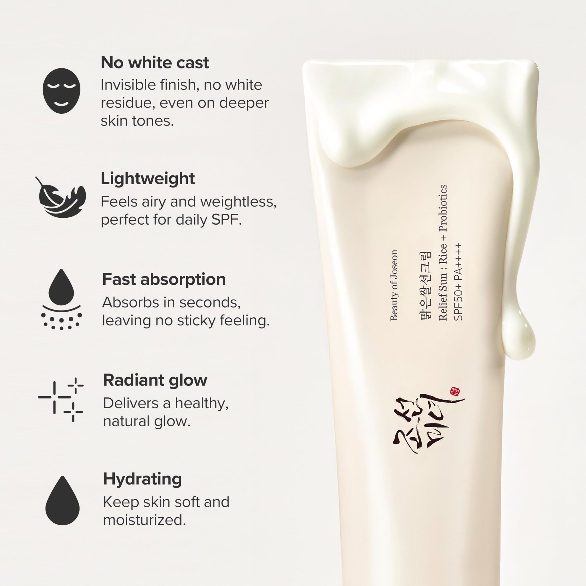 Beauty of Joseon Relief Sun Rice + Probiotics Sunscreen SPF 50+ PA++++ 50 ml Lightweight Korean Sunscreen for Oily Skin - pac