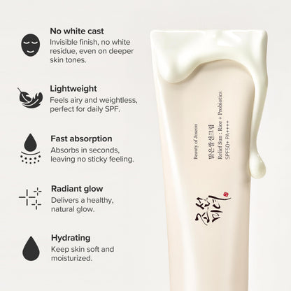Beauty of Joseon Relief Sun Rice + Probiotics Sunscreen SPF 50+ PA++++ 50 ml Lightweight Korean Sunscreen for Oily Skin - pac