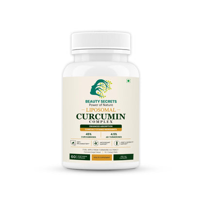 Beauty Secrets Liposomal Curcumin Supplement, 60 Veg Capsules, 45% Curcuminoids, 4.5% Ar-Turmerones