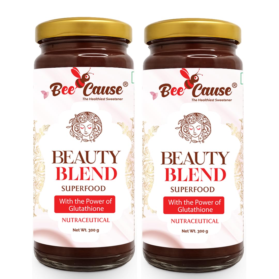 Bee Cause Beauty Blend Glutathione Honey, 300g Jars, Pack of 2, Botanical Formula with Saffron