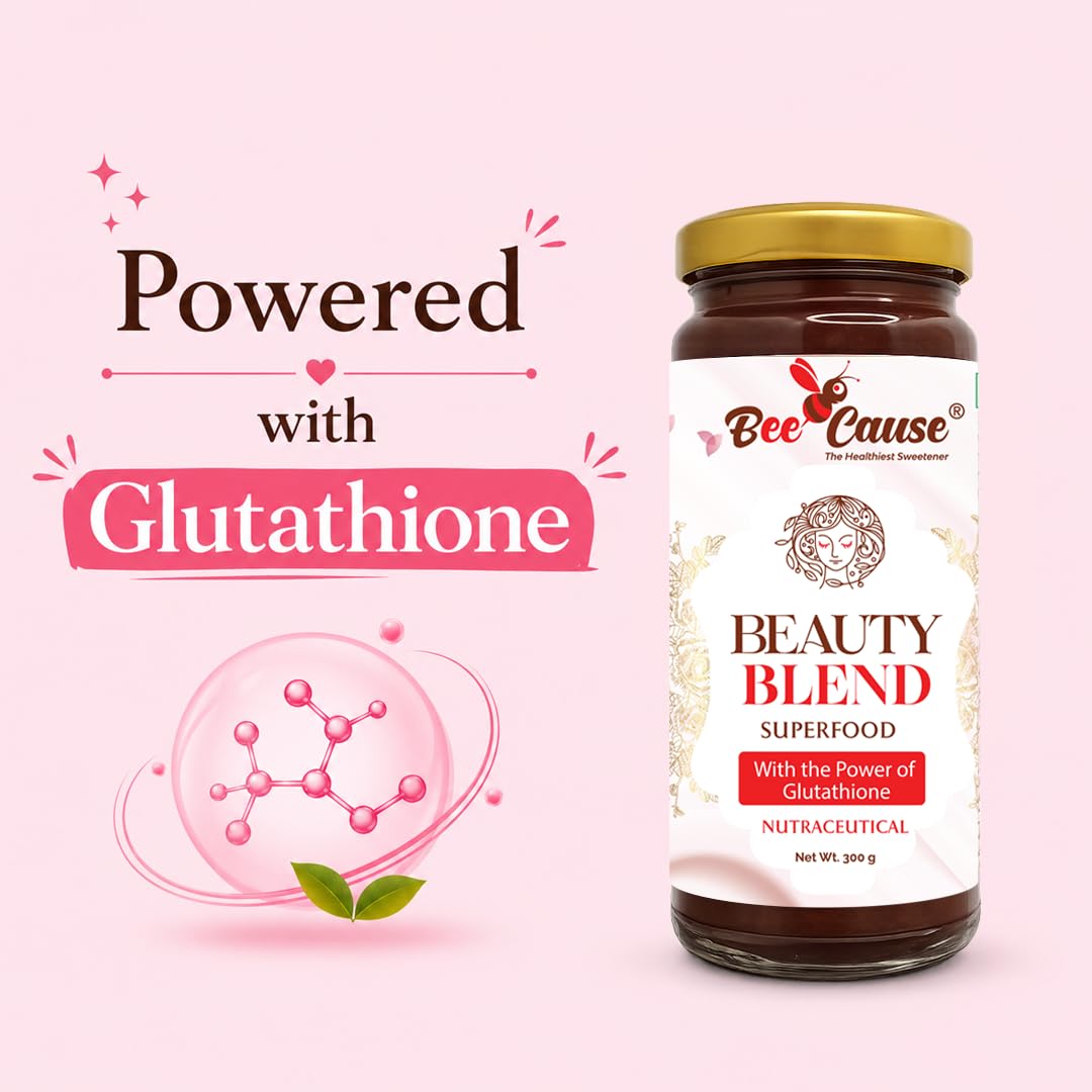 Bee Cause Beauty Blend Glutathione Honey, 300g Jars, Pack of 2, Botanical Formula with Saffron - front view