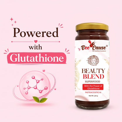 Bee Cause Beauty Blend Glutathione Honey, 300g Jars, Pack of 2, Botanical Formula with Saffron - front view