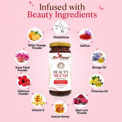 Bee Cause Beauty Blend Glutathione Honey, 300g Jars, Pack of 2, Botanical Formula with Saffron - back view