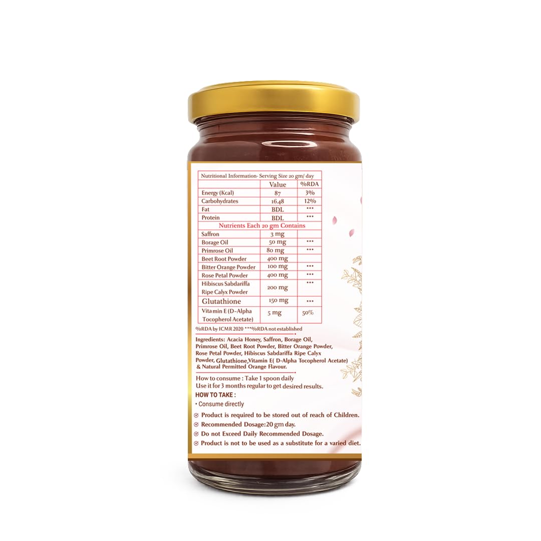 Bee Cause Beauty Blend Glutathione Honey, 300g Jars, Pack of 2, Botanical Formula with Saffron - size and scale