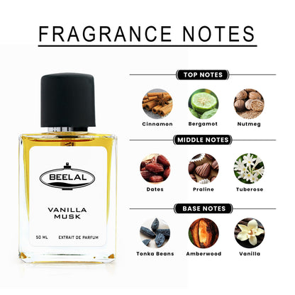 BEELAL Vanilla Musk Extrait De Parfum, 50ml, Unisex Eau de Parfum Spray - front view