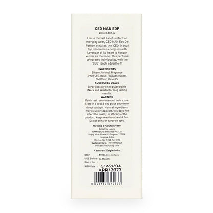 Bella Vita CEO Man Eau De Parfum, 20ml, Office Wear Fragrance for Men - close-up detail