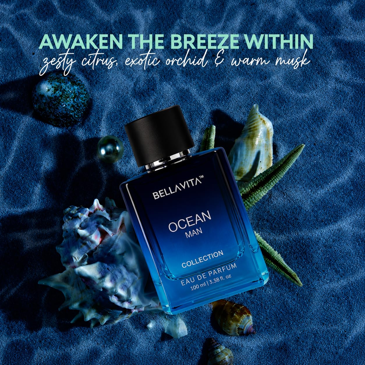 Bella Vita Men Ocean Aquatic Eau De Parfum, 100ml, Marine Orchid Musk, Citrus Woody, EdP Fragrance - back view