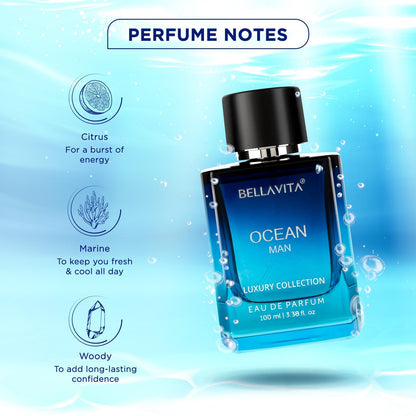 Bella Vita Men Ocean Aquatic Eau De Parfum, 100ml, Marine Orchid Musk, Citrus Woody, EdP Fragrance - packaging