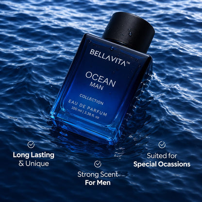 Bella Vita Men Ocean Aquatic Eau De Parfum, 100ml, Marine Orchid Musk, Citrus Woody, EdP Fragrance - label detail