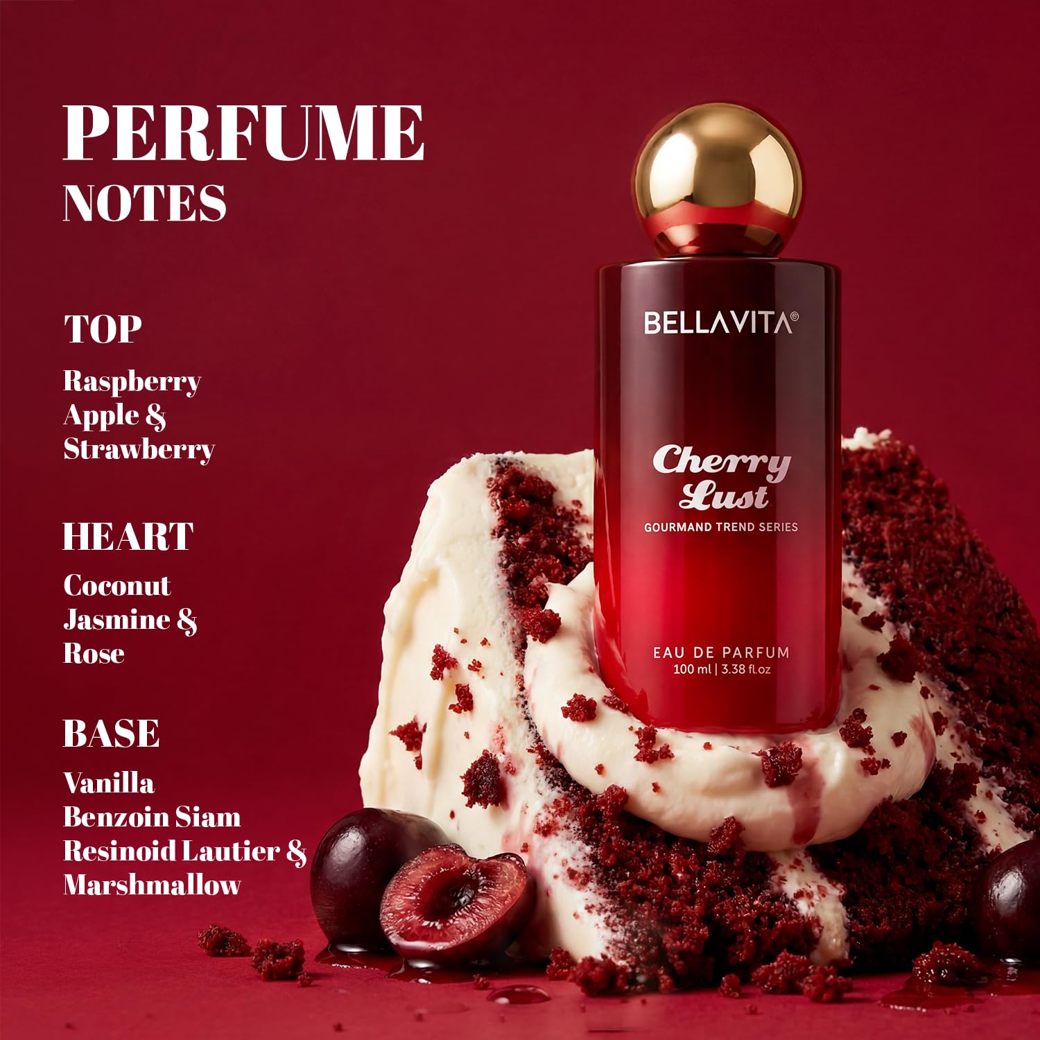 Bella Vita Organic Cherry Lust Eau de Parfum, 100ml, Unisex Gourmand Fragrance with Cherry, Strawberry, Vanilla and Marshmall