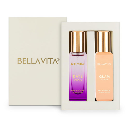 Bella Vita Organic Date & Glam Eau de Parfum Set, 2x20ml, Floral Fruity Citrusy Woody Fragrance for Women