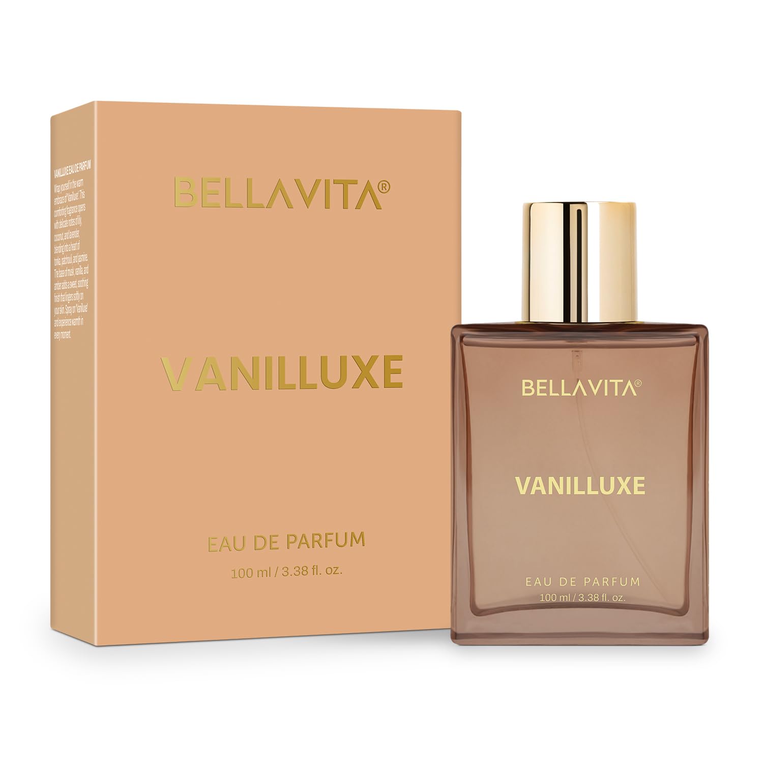 BELLAVITA Vanilluxe Eau de Parfum, 100ml, Unisex Fragrance with Cedarwood, Jasmine & Musk - ingredients panel